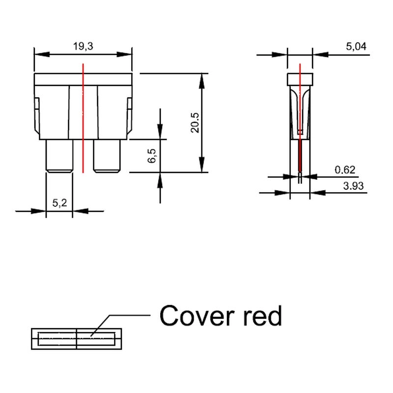 ATP-HVS 80V High Voltage Blade Fuse - Side Profile and Terminals